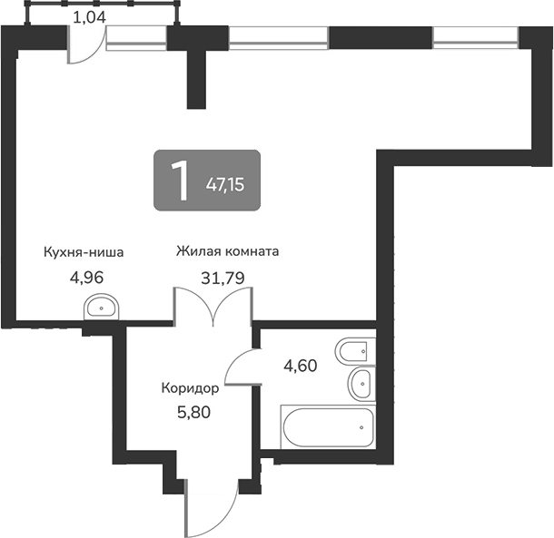 Планировка своб. план. 47.15 м² в ЖК «Марсель-2»