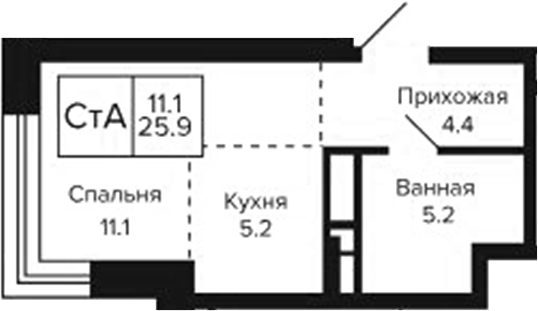 Планировка студии 25.90 м² в ЖК «Цитатум»