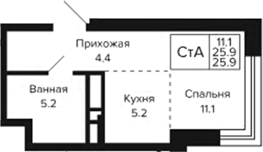 Планировка студии 25.90 м² в ЖК «Цитатум»
