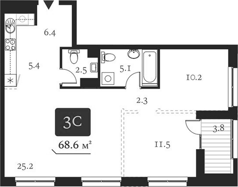 Планировка 3е-к.кв 70.50 м² в ЖК «Нобель»