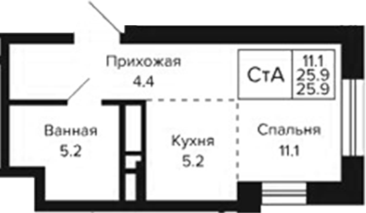 Планировка студии 25.90 м² в ЖК «Цитатум»