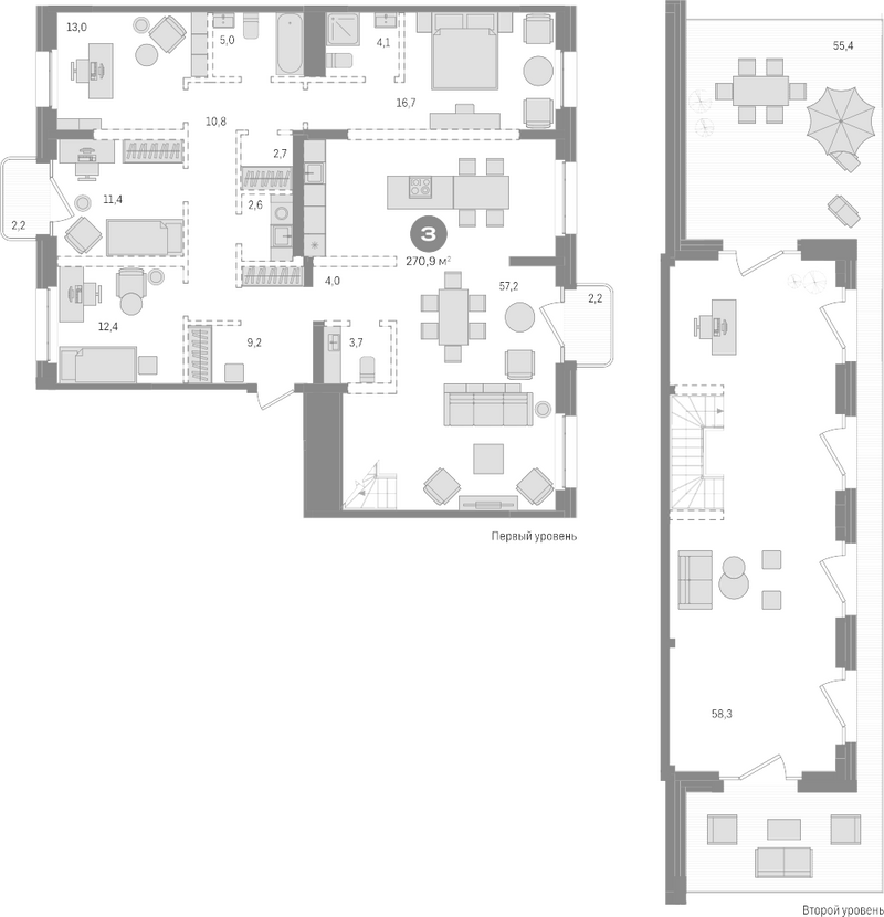 Планировка 5е-к.кв 211.10 м² в ЖК «На Декабристов»