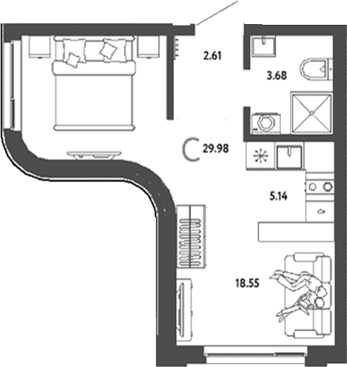 Планировка студии 29.98 м² в ЖК «Страна. Береговая»