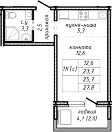 Планировка студии 23.70 м² в ЖК «Азимут»
