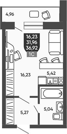 Планировка студии 31.96 м² в ЖК «Ермак»