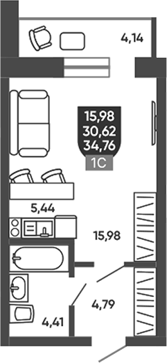 Планировка студии 30.62 м² в ЖК «Ермак»