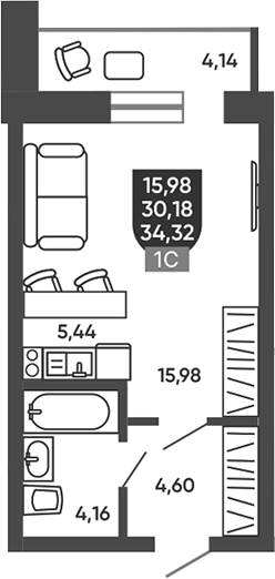 Планировка студии 30.18 м² в ЖК «Ермак»