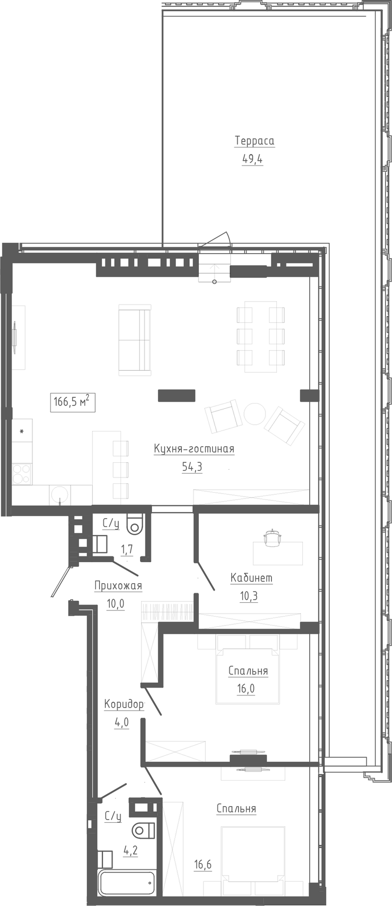 Планировка 4е-к.кв 117.10 м² в ЖК «Клубный комплекс Маяковский»