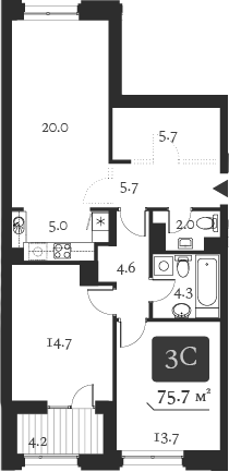 Планировка 3е-к.кв 77.80 м² в ЖК «Нобель»