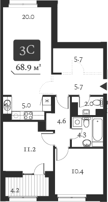Планировка 3е-к.кв 71.00 м² в ЖК «Нобель»