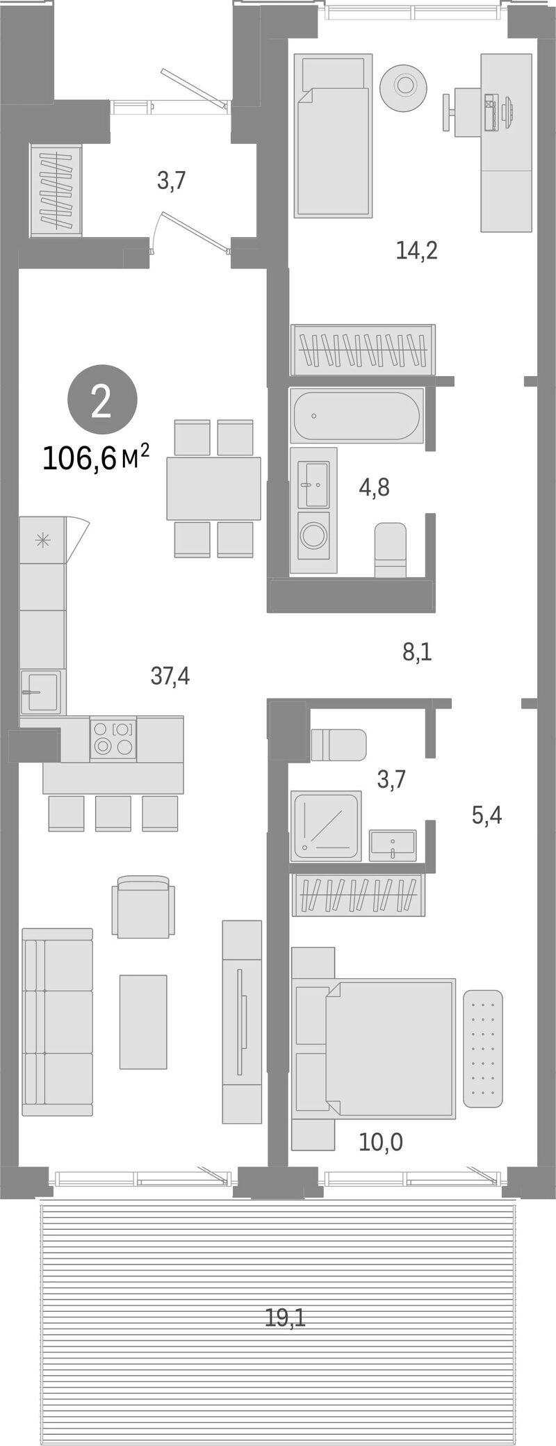 Планировка 2-к.кв 87.50 м² в ЖК «Европейский берег»