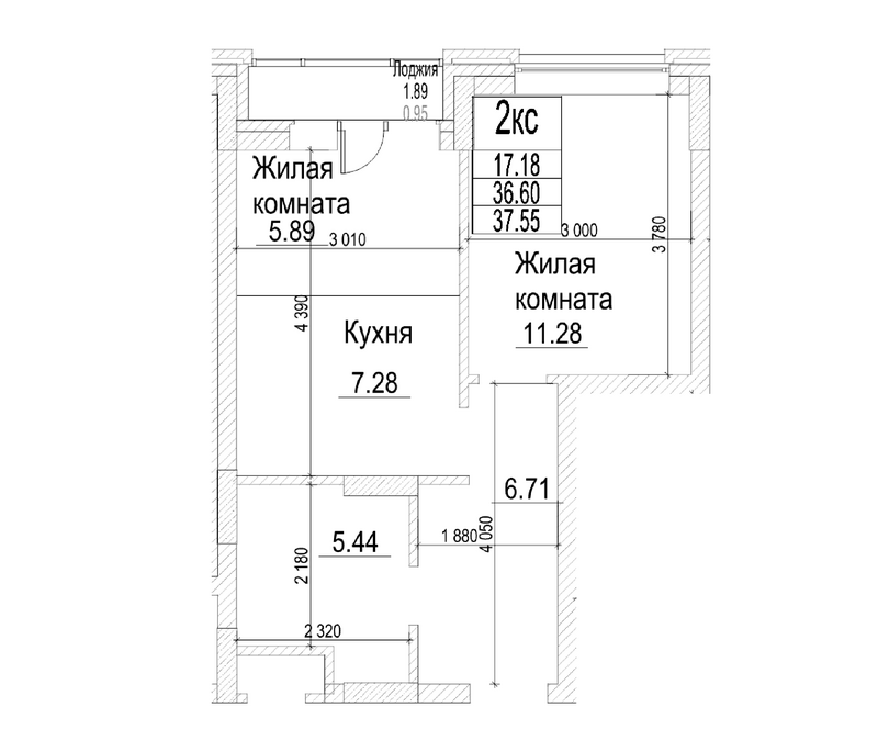 Планировка 2е-к.кв 36.60 м² в ЖК «Чернышевский»