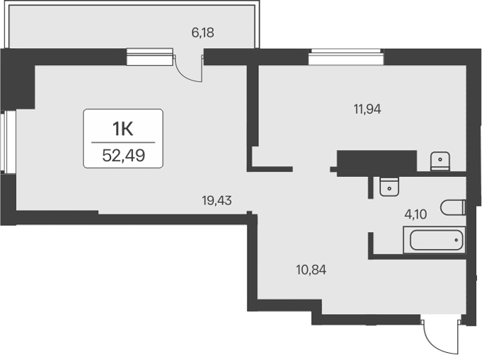 Планировка 1-к.кв 47.62 м² в ЖК «Расцветай на Зорге»