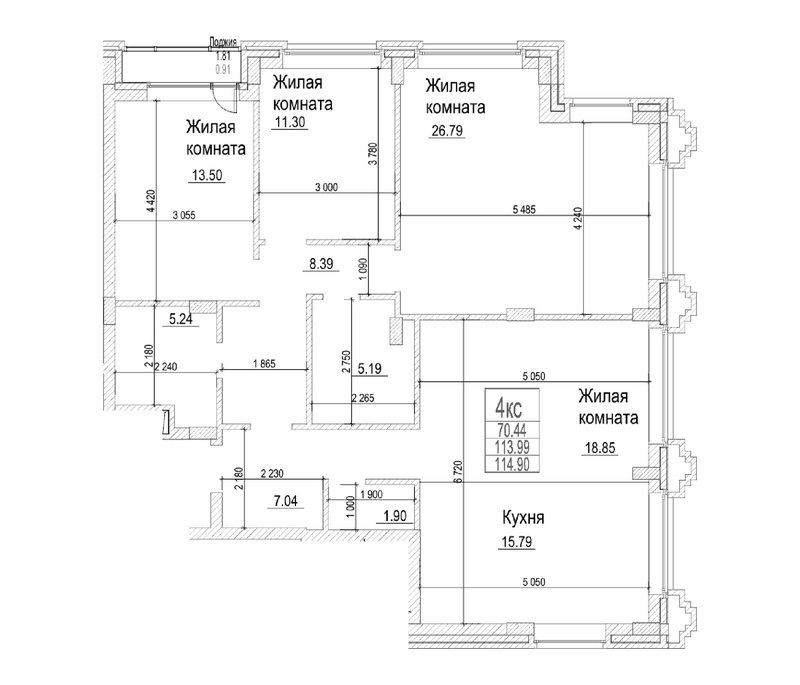 Планировка 4е-к.кв 113.99 м² в ЖК «Чернышевский»