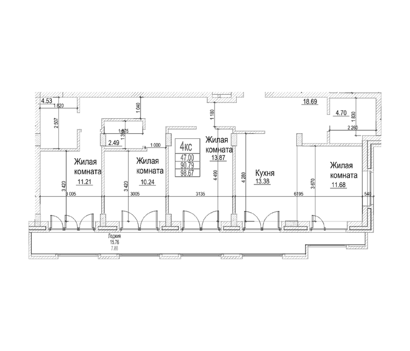 Планировка 4е-к.кв 90.79 м² в ЖК «Чернышевский»