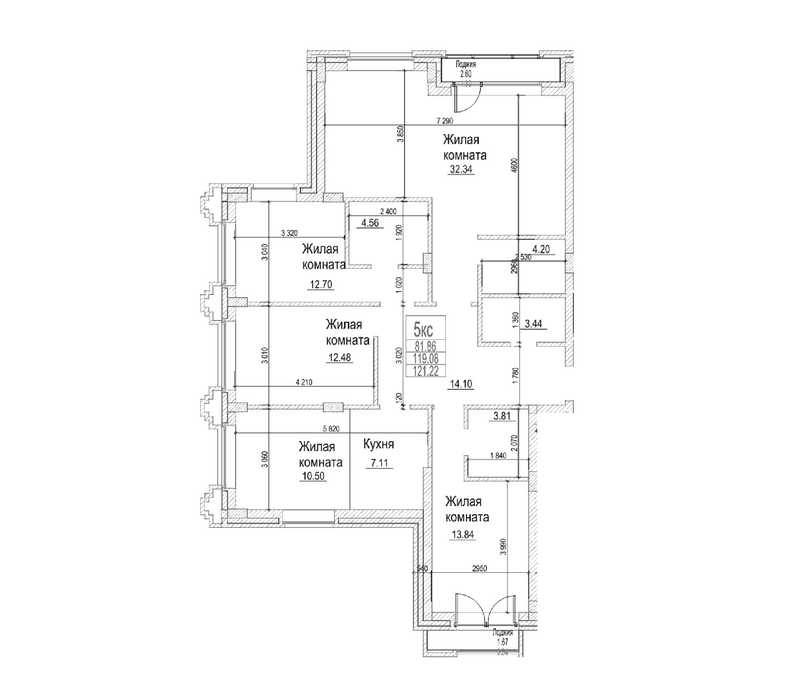 Планировка 5е-к.кв 119.08 м² в ЖК «Чернышевский»