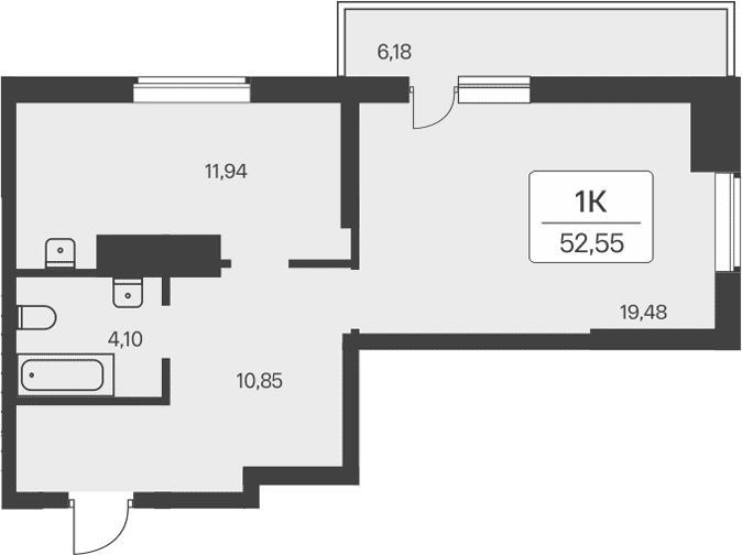 Планировка 1-к.кв 47.62 м² в ЖК «Расцветай на Зорге»