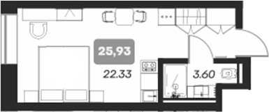 Планировка студии 25.93 м² в ЖК «Аэрон»
