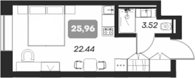 Планировка студии 25.96 м² в ЖК «Аэрон»