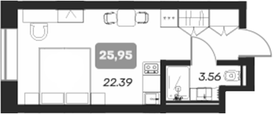 Планировка студии 25.95 м² в ЖК «Аэрон»