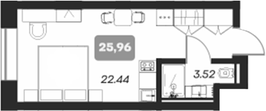 Планировка студии 25.96 м² в ЖК «Аэрон»
