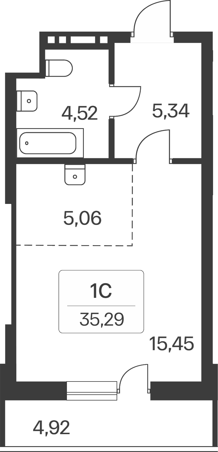 Планировка студии 30.37 м² в ЖК «Расцветай на Зорге»
