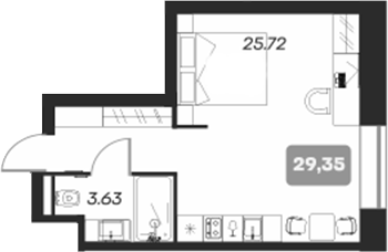 Планировка студии 29.35 м² в ЖК «Аэрон»