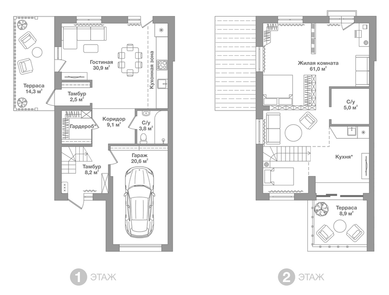 Планировка таунхаусы 141.33 м² в ЖК «Жилой Квартал Высокой Культуры Ясный»