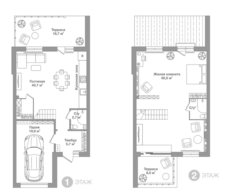 Планировка таунхаусы 129.59 м² в ЖК «Жилой Квартал Высокой Культуры Ясный»