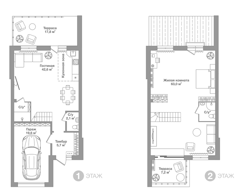 Планировка таунхаусы 133.20 м² в ЖК «Жилой Квартал Высокой Культуры Ясный»