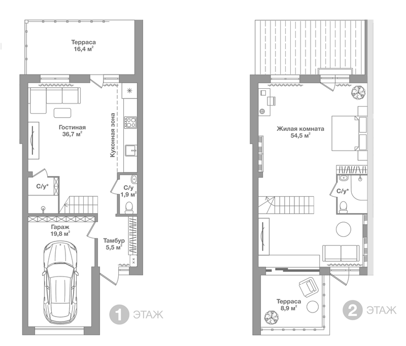 Планировка таунхаусы 118.61 м² в ЖК «Жилой Квартал Высокой Культуры Ясный»