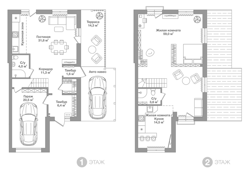 Планировка таунхаусы 153.11 м² в ЖК «Жилой Квартал Высокой Культуры Ясный»