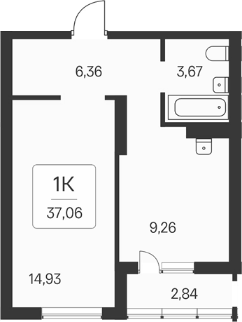 Планировка 1-к.кв 34.22 м² в ЖК «Расцветай на Бугринской роще»