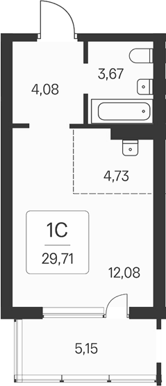 Планировка студии 24.56 м² в ЖК «Расцветай на Бугринской роще»