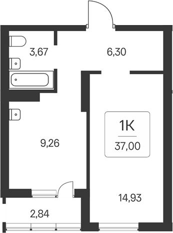 Планировка 1-к.кв 34.16 м² в ЖК «Расцветай на Бугринской роще»