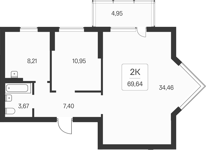 Планировка 2-к. квартира 64.69 м² в ЖК «Расцветай на Бугринской роще»