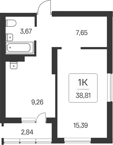 Планировка 1-к.кв 35.97 м² в ЖК «Расцветай на Бугринской роще»