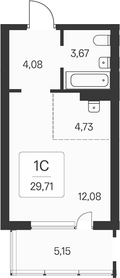 Планировка студии 24.56 м² в ЖК «Расцветай на Бугринской роще»