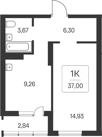 Планировка 1-к. квартира 34.16 м² в ЖК «Расцветай на Бугринской роще»