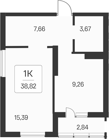 Планировка 1-к. квартира 35.98 м² в ЖК «Расцветай на Бугринской роще»