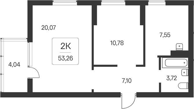Планировка 2-к. квартира 49.22 м² в ЖК «Расцветай на Бугринской роще»