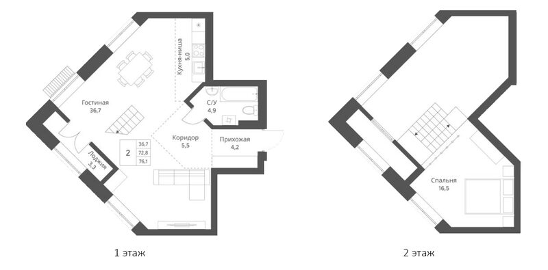 Планировка 1-к.кв 72.80 м² в ЖК «Основатели»