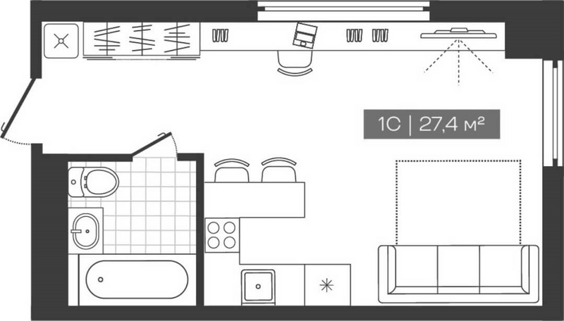 Планировка студии 27.40 м² в ЖК «Freedom»