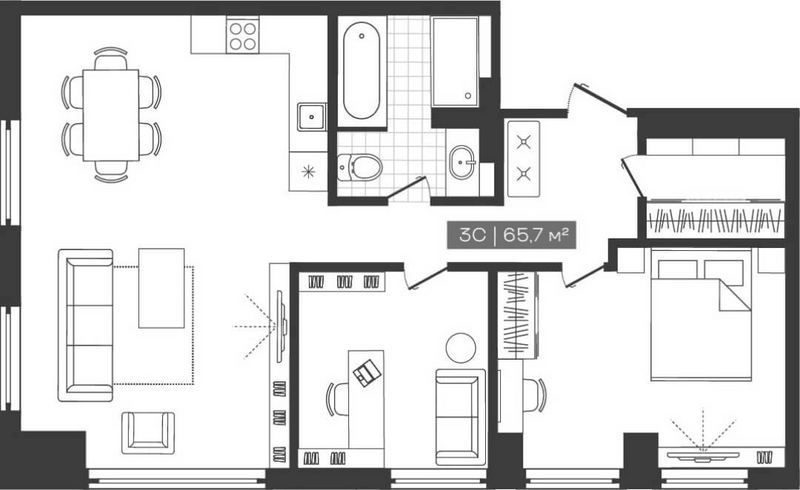 Планировка студии 65.70 м² в ЖК «Freedom»