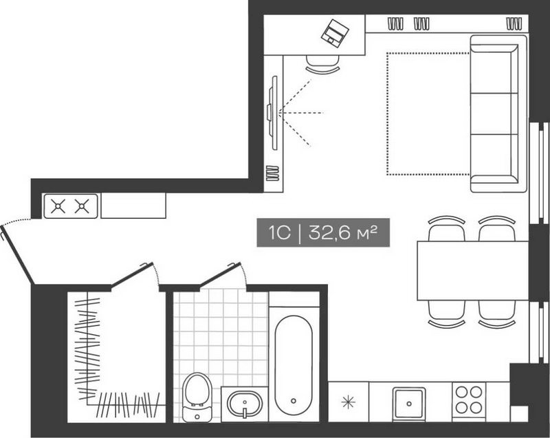 Планировка студии 32.60 м² в ЖК «Freedom»