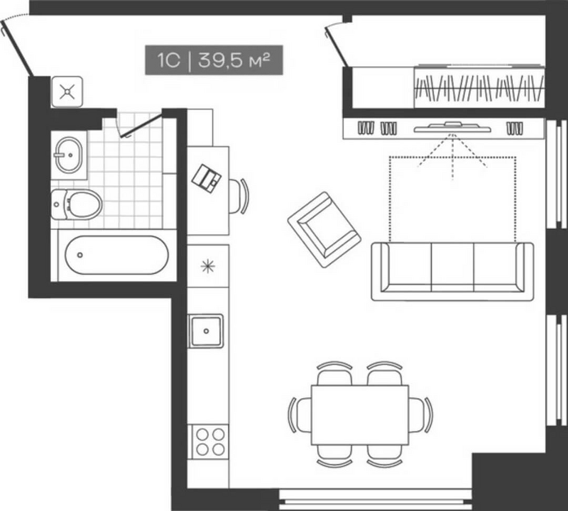 Планировка студии 39.50 м² в ЖК «Freedom»