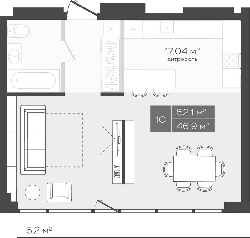 Планировка студии 46.90 м² в ЖК «Freedom»