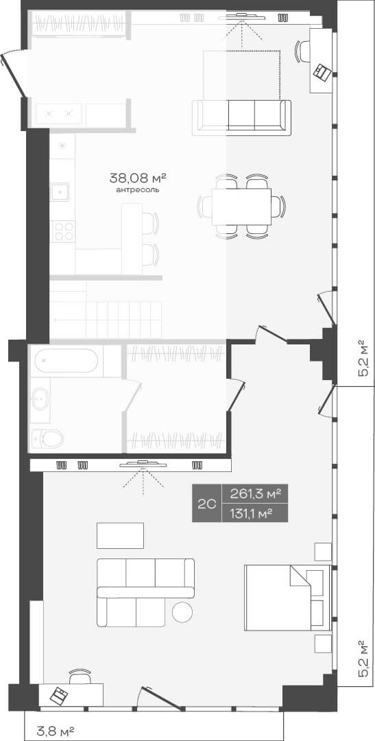 Планировка студии 250.50 м² в ЖК «Freedom»