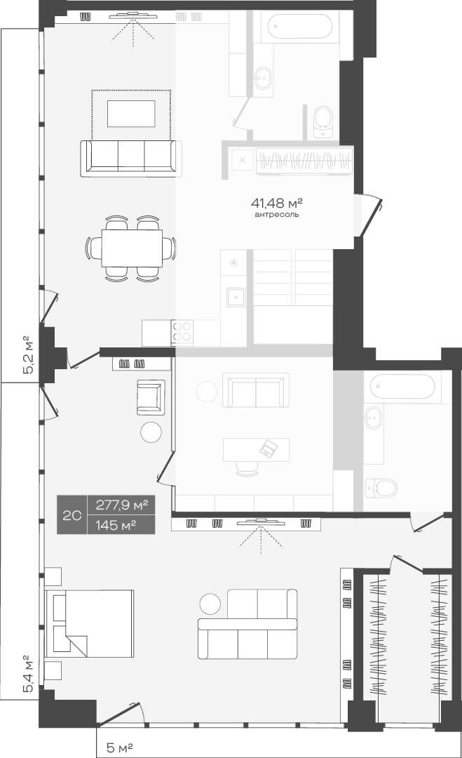 Планировка студии 265.60 м² в ЖК «Freedom»