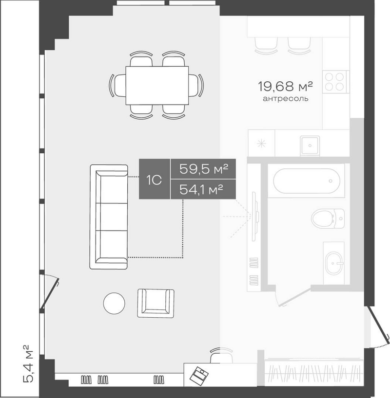 Планировка студии 54.10 м² в ЖК «Freedom»